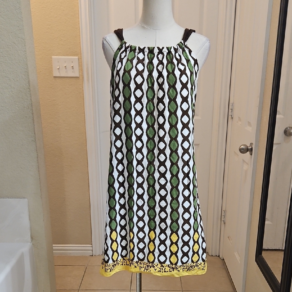 Max Studio Halter Sleeveless Dress with Green, Yellow, and Brown Pattern Size S